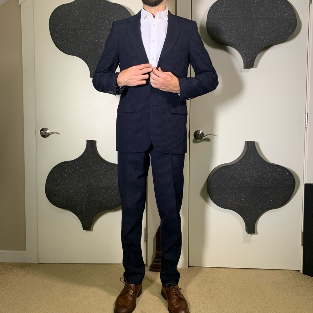 Barryton Vintage Wool Blend Blue Pinstripe Suit - Picture 1 of 8